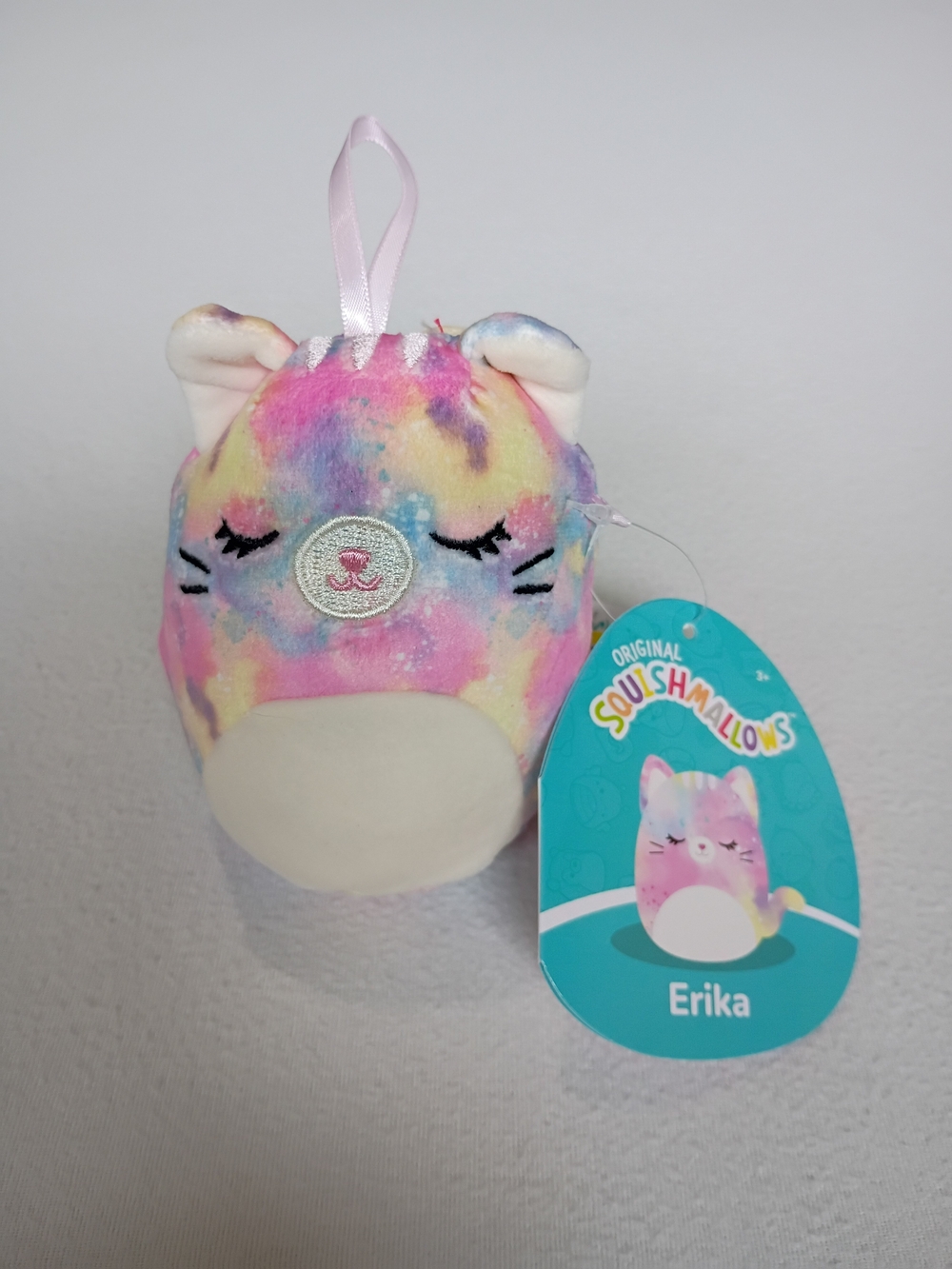 Squishmallows Erika the Cat 4-inch plush ornament Tie Dye Pastel Coloring